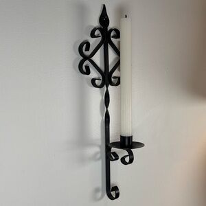 Vintage Wrought Iron Wall Candle Sconce Holder Black Pair Ornate Spanish Brutal